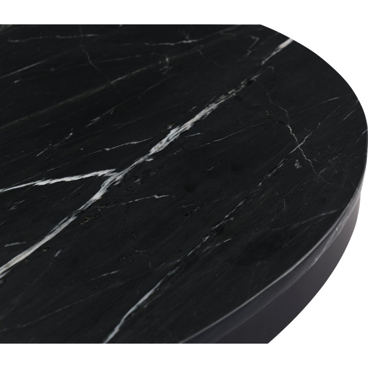 Black Marble Round Dining Table with Fluted Metal Base