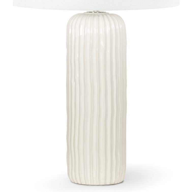 White Ceramic Table Lamp with Linen Shade and Polished Nickel Accents
