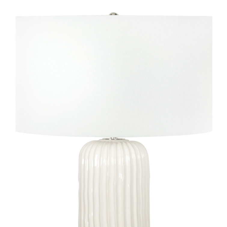 White Ceramic Table Lamp with Linen Shade and Polished Nickel Accents