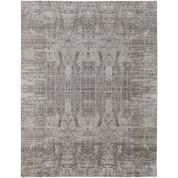 Gray Abstract Hand-Knotted Wool and Viscose Rug 2' x 3'