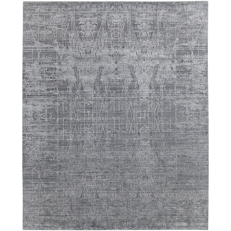 Gray Hand-Knotted Wool and Viscose Abstract Rug, 2' x 3'