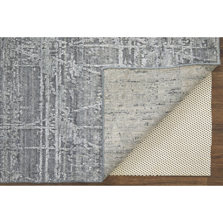 Gray Hand-Knotted Wool and Viscose Abstract Rug, 2' x 3'