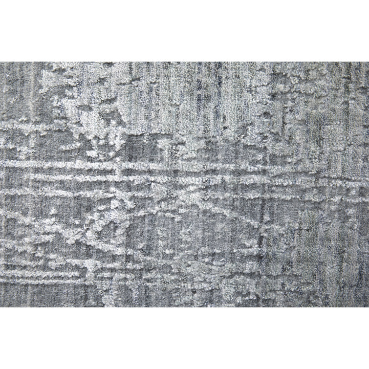 Gray Hand-Knotted Wool and Viscose Abstract Rug, 2' x 3'