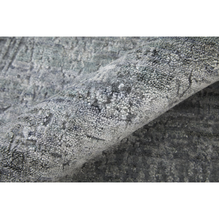 Gray Hand-Knotted Wool and Viscose Abstract Rug, 2' x 3'