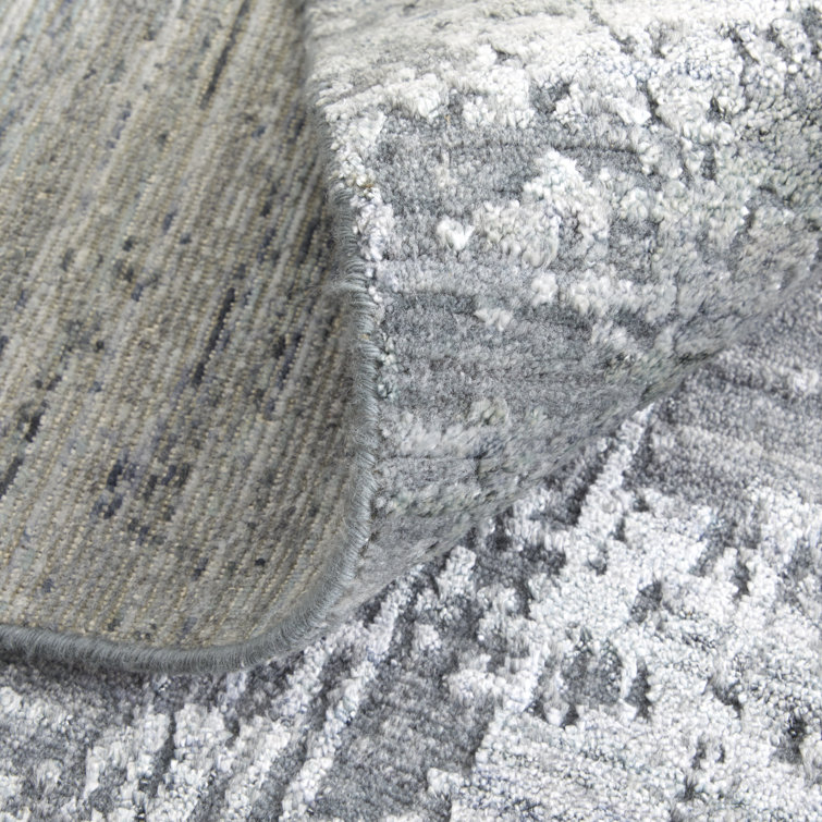 Gray Hand-Knotted Wool and Viscose Abstract Rug, 2' x 3'