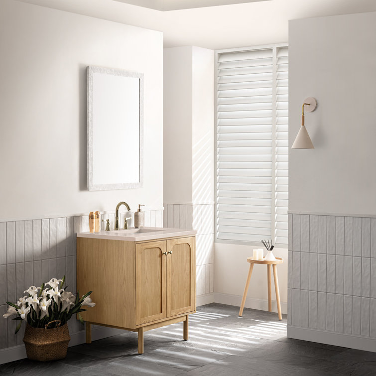Laurent 30" Light Natural Oak Wall-Mount Single Vanity with Eternal Marfil Top