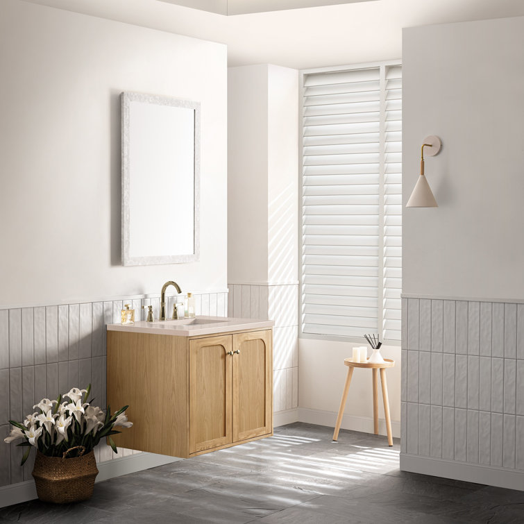 Laurent 30" Light Natural Oak Wall-Mount Single Vanity with Eternal Marfil Top