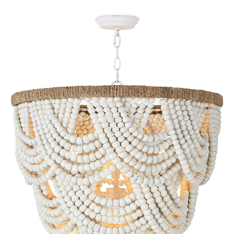 Blue Ombre Beaded Birch Wood 8-Light Chandelier