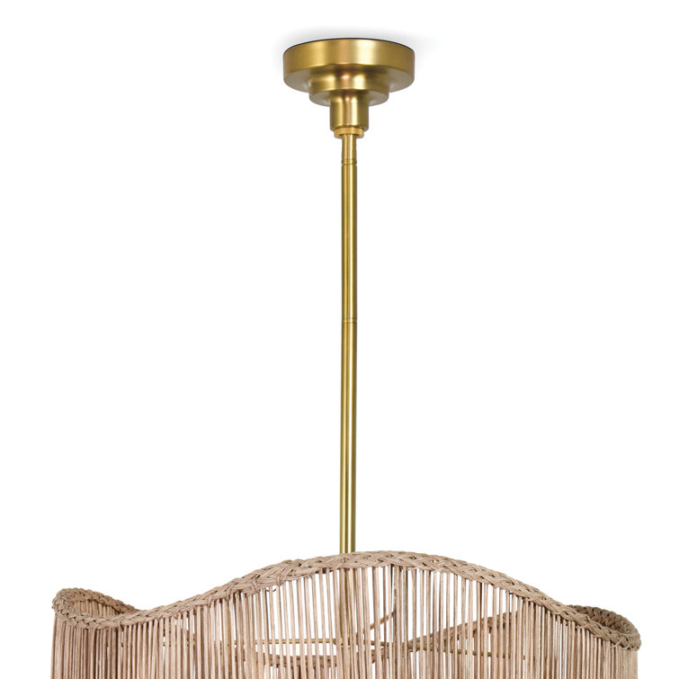 Natural Glass Drum LED Pendant Light with Clear Cord