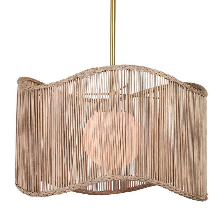 Natural Glass Drum LED Pendant Light with Clear Cord