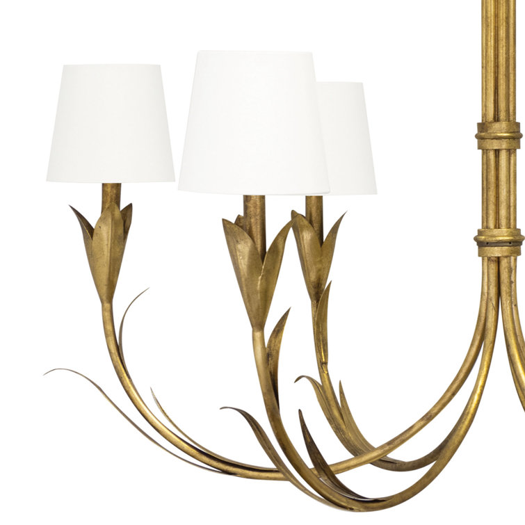 Antique Gold Leaf 6-Light Chandelier with Linen Shades