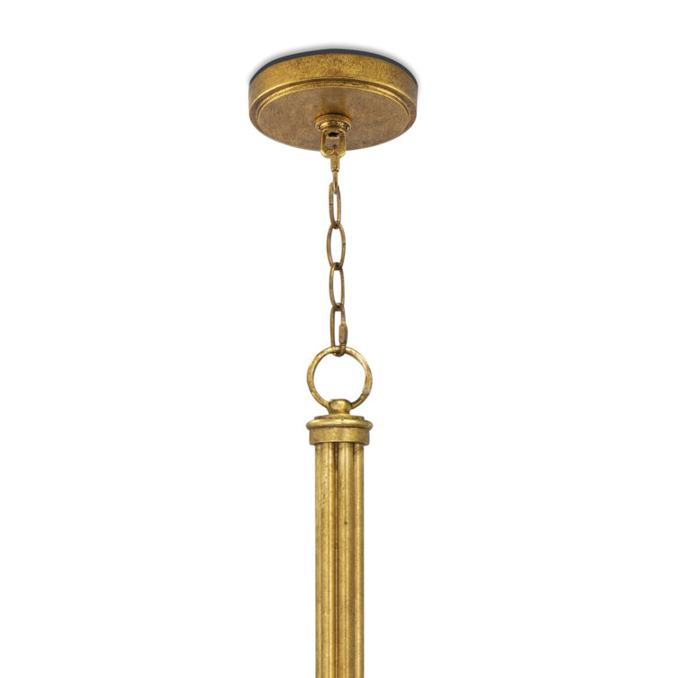 Antique Gold Leaf 6-Light Chandelier with Linen Shades