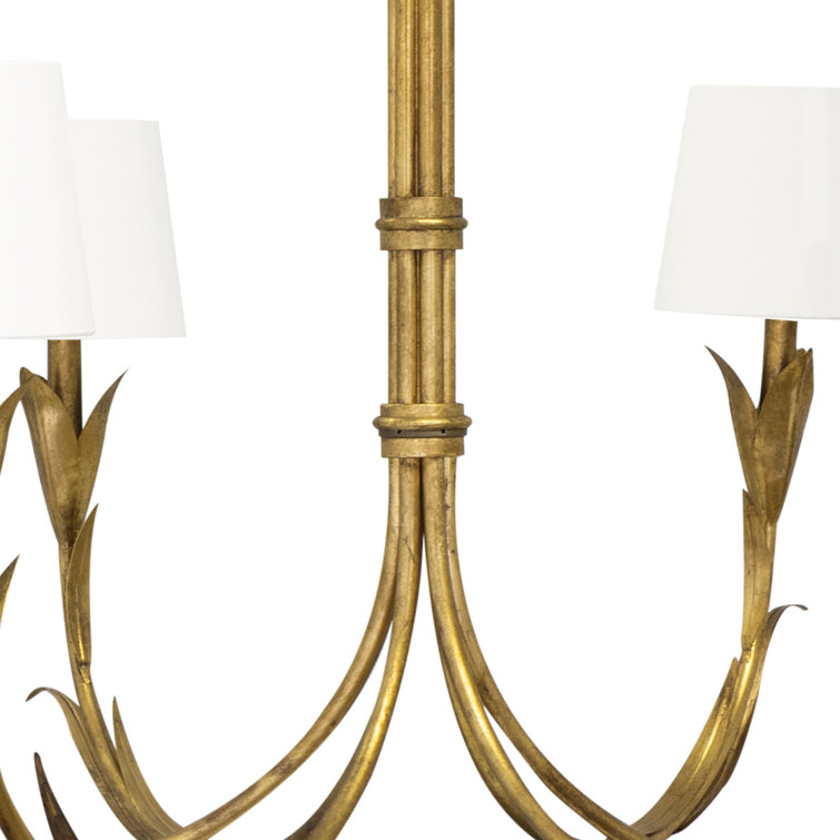 Antique Gold Leaf 6-Light Chandelier with Linen Shades