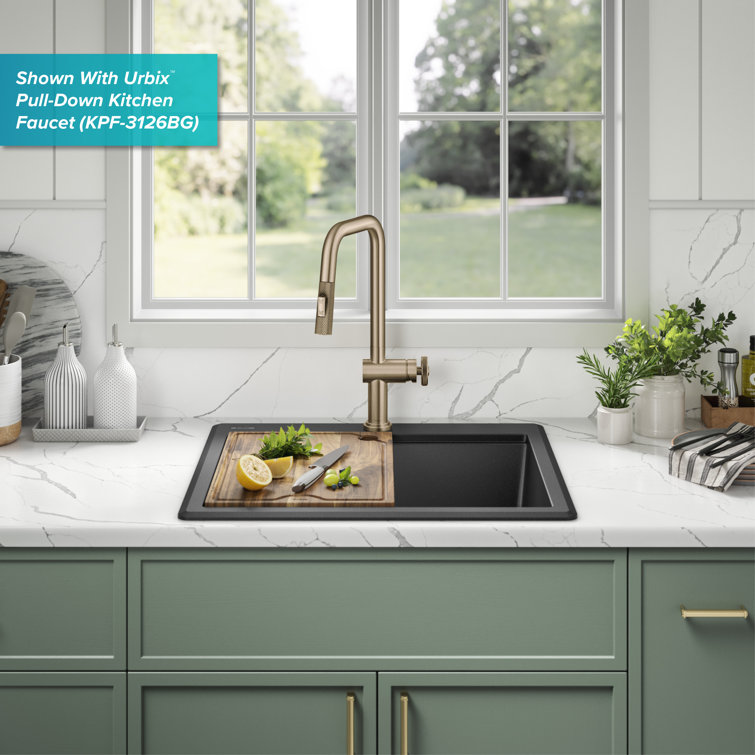 Metallic Black Granite Composite Single Bowl Kitchen Sink