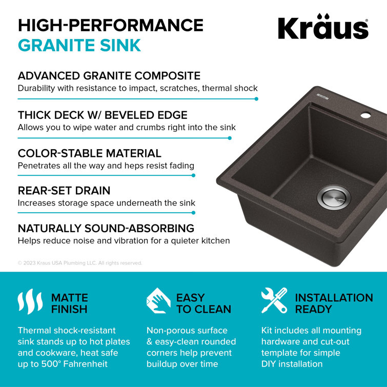 KRAUS Bellucci 25" Metallic Brown Granite Composite Workstation Sink