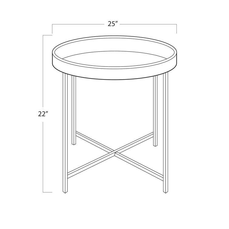 Small Black Round Metal Side Table with Polished Nickel Frame