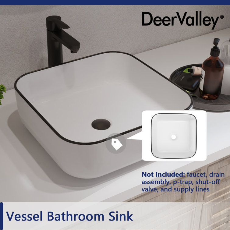 Ace 15'' White and Black Square Ceramic Vessel Sink