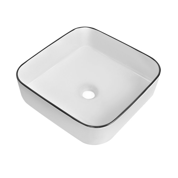 Ace 15'' White and Black Square Ceramic Vessel Sink