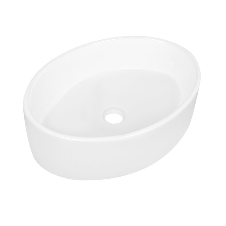 White Ceramic Oval Vessel Bathroom Sink, 19.7"