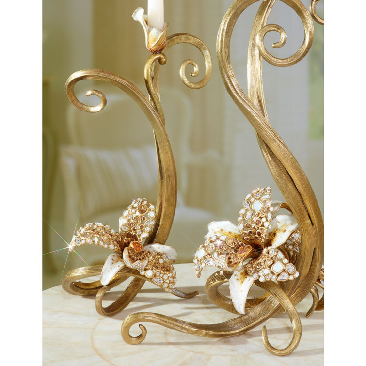 16.5" Golden Handcrafted Metal Tabletop Candlestick