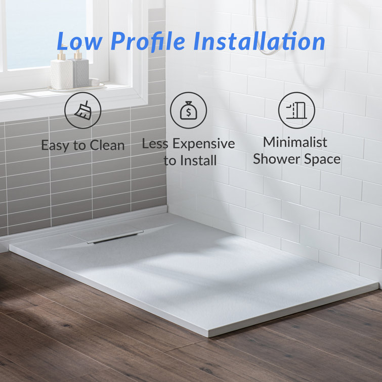 47.25" W x 35.4" D Solid Surface Rectangular Shower Base, Non-Slip, Low-Profile, Curbless, Wheelchair Accessible