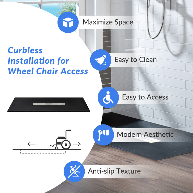 Black Solid Surface Low-Profile Rectangular Shower Base
