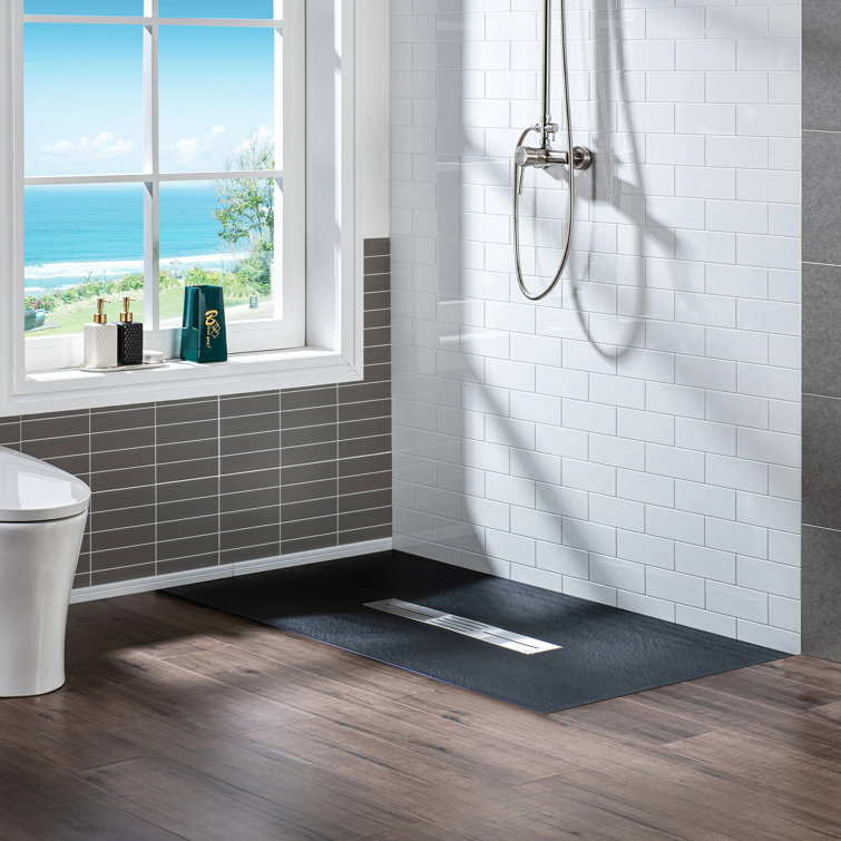 Black Solid Surface Low-Profile Rectangular Shower Base