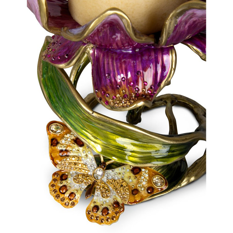 Antiqued Gold Brass Pillar Candle Holder with Swarovski Crystals