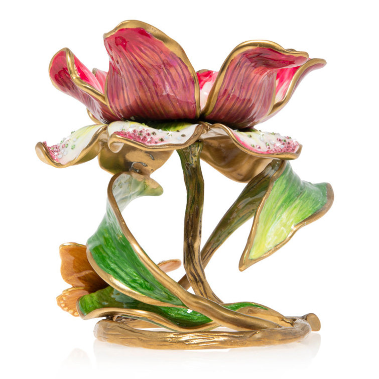 Aimee Floral Polished Brass 7" Pillar Candle Holder