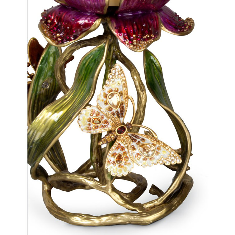 Elegant 9" Brass & Pewter Pillar Candle Holder with Swarovski Crystals