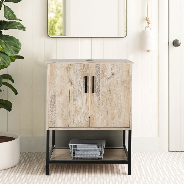 Eclife 24" Oak Freestanding Bathroom Vanity with Bottom Shelf