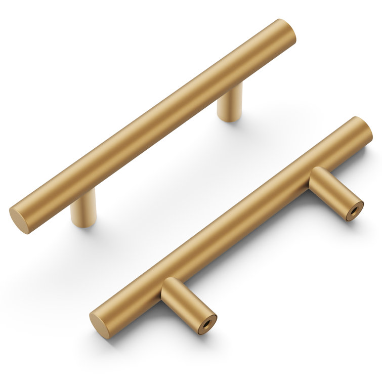 Brushed Brass Modern Bar Pulls with Mounting Hardware