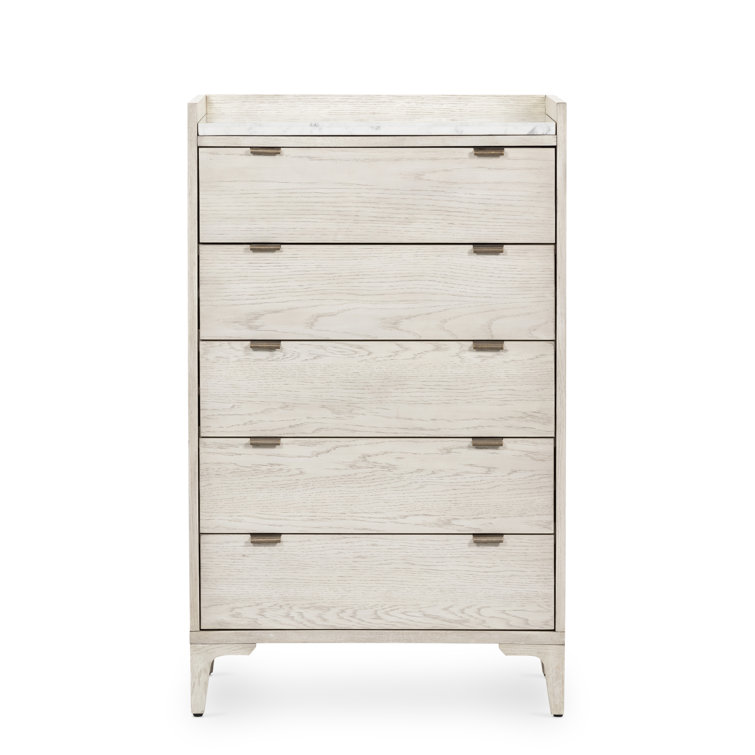 Viggo Vintage White Oak 5-Drawer Tall Dresser with Marble Accent