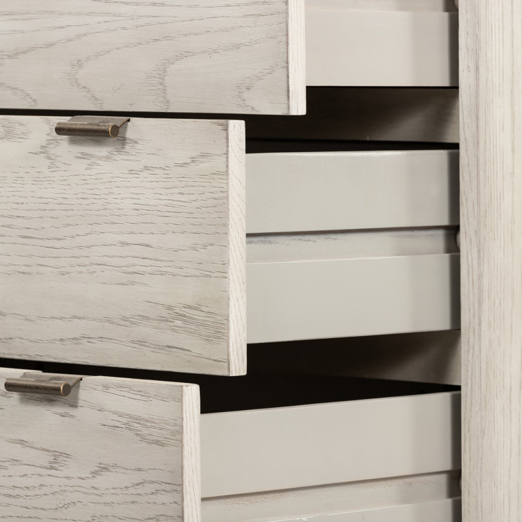 Viggo Vintage White Oak 5-Drawer Tall Dresser with Marble Accent