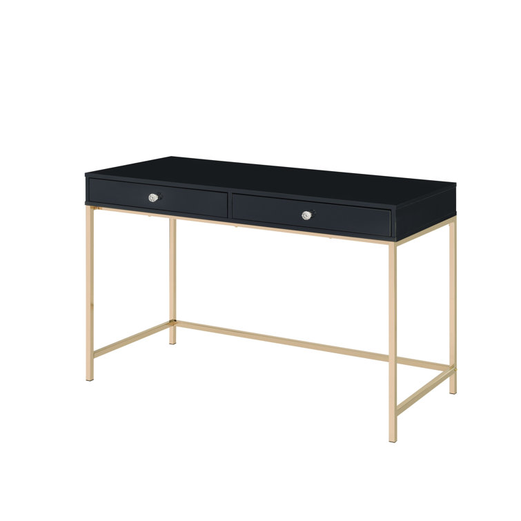 Luxor High Gloss Black & Gold 62" Writing Desk with Drawers