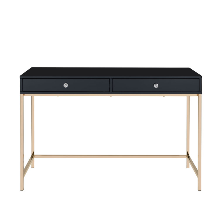 Luxor High Gloss Black & Gold 62" Writing Desk with Drawers