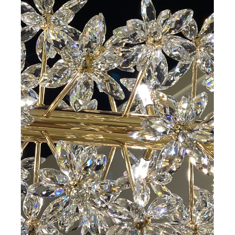 Gold and Crystal 18-Light Floral Drum Chandelier
