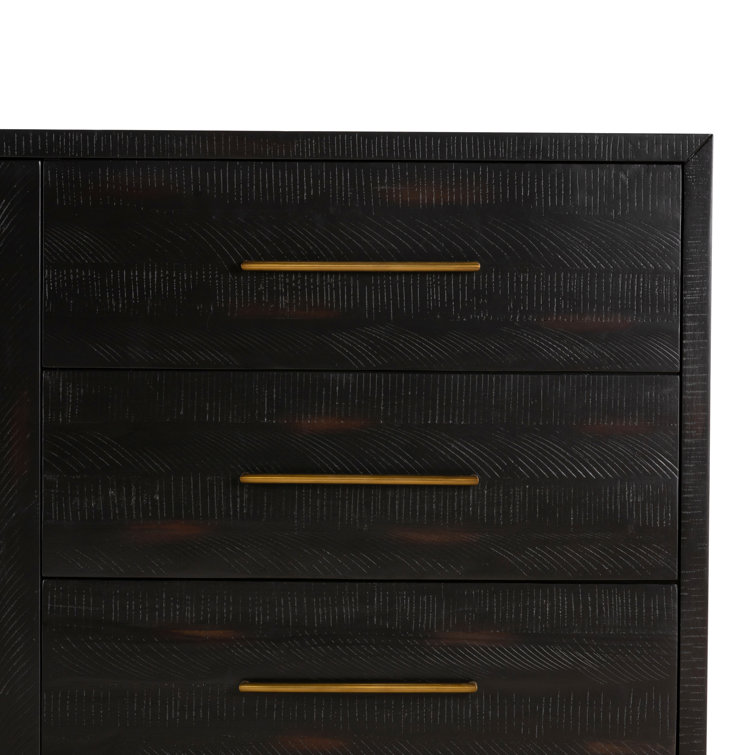 Burnished Black Acacia Media Console with Brass Hardware