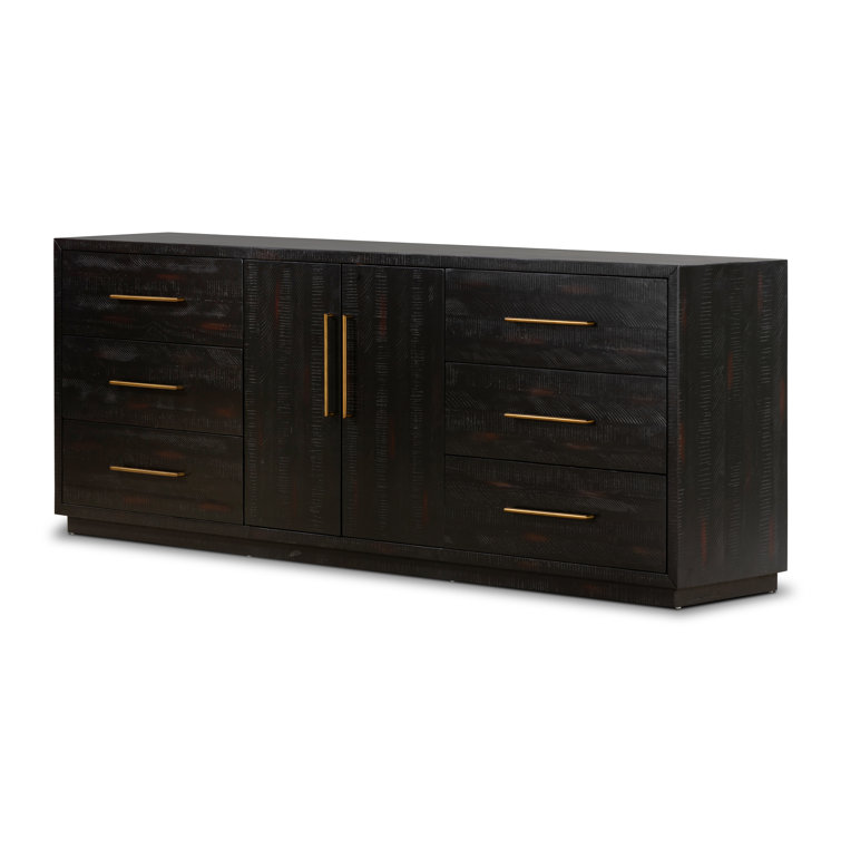 Burnished Black Acacia Media Console with Brass Hardware