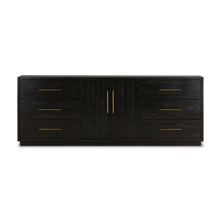 Burnished Black Acacia Media Console with Brass Hardware