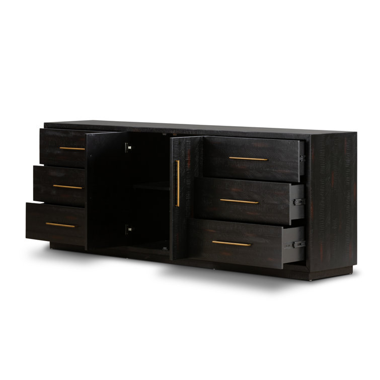 Burnished Black Acacia Media Console with Brass Hardware