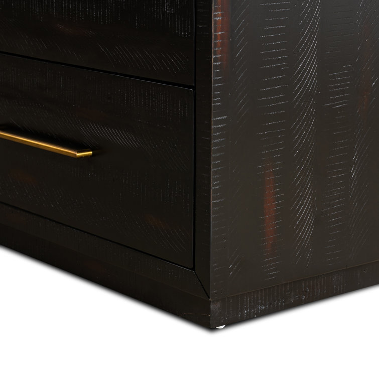 Burnished Black Acacia Media Console with Brass Hardware