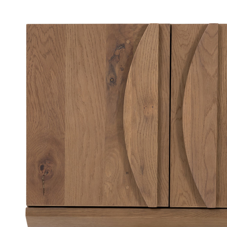 Contemporary Dusted Oak Veneer Demilune Media Console with Storage