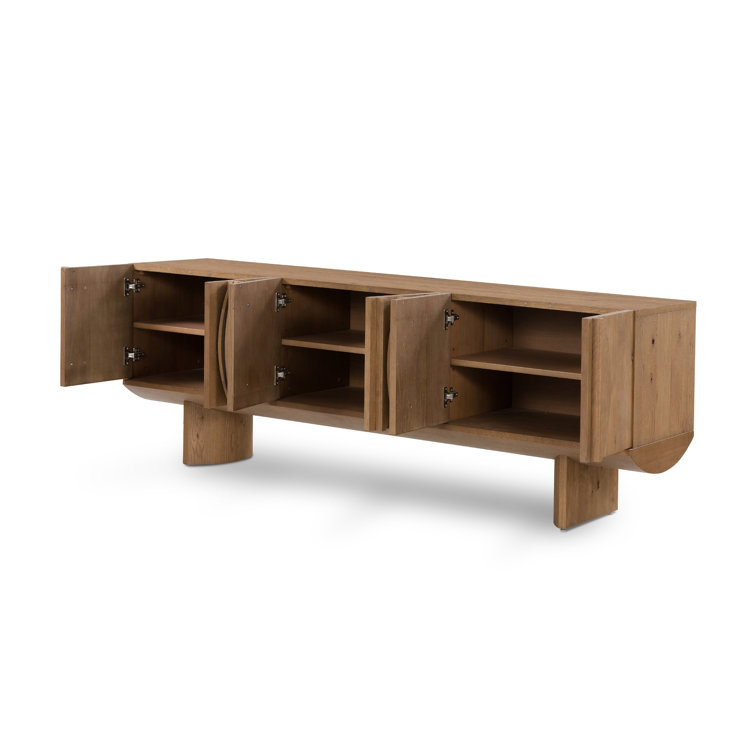 Contemporary Dusted Oak Veneer Demilune Media Console with Storage