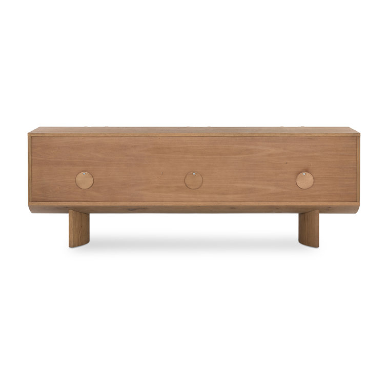 Contemporary Dusted Oak Veneer Demilune Media Console with Storage