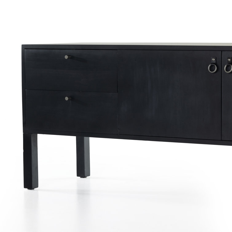 Contemporary 80'' Black Wash Poplar Media Console with Cabinet