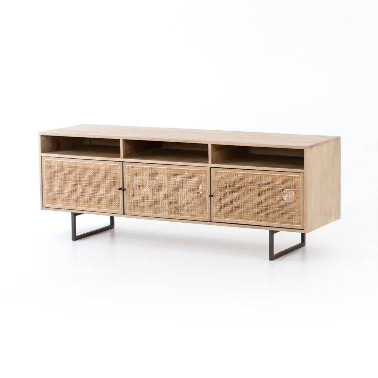 Carmel 65'' Brown Modern Media Console with Woven Cane Doors