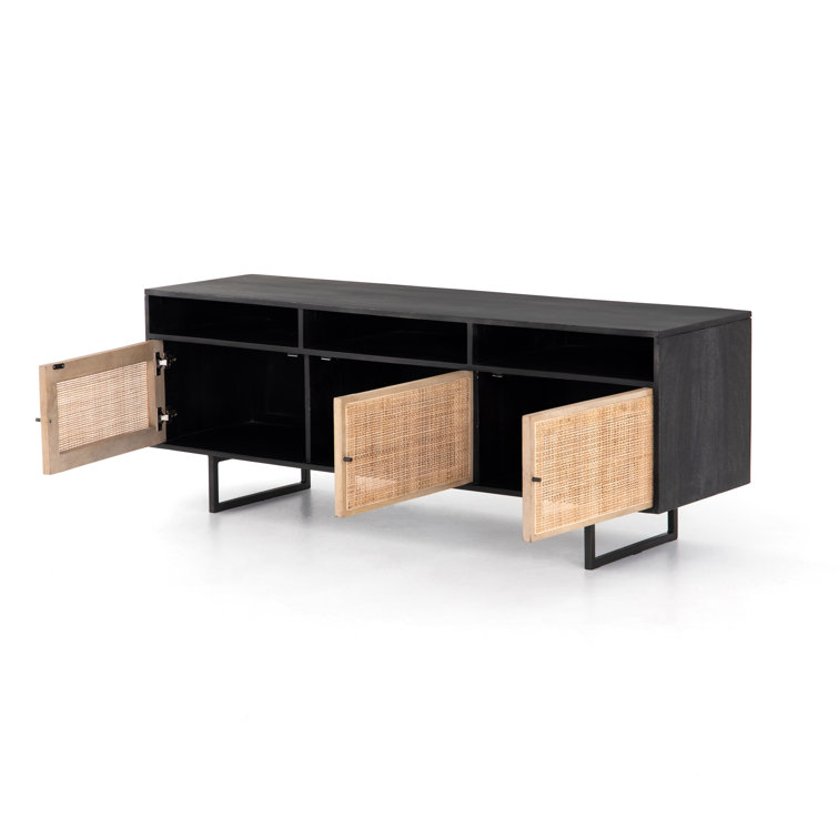 Carmel 65'' Black Wash Contemporary Mango Wood Media Console with Cabinet