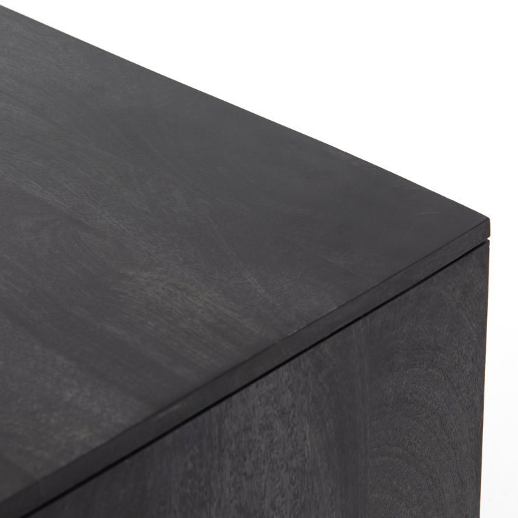 Carmel 65'' Black Wash Contemporary Mango Wood Media Console with Cabinet