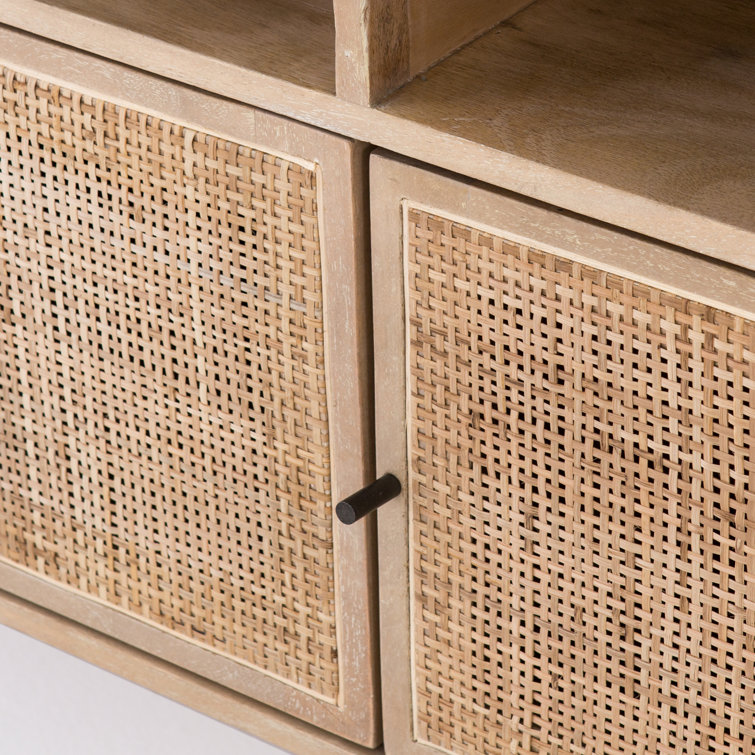 Carmel 65'' Brown Modern Media Console with Woven Cane Doors
